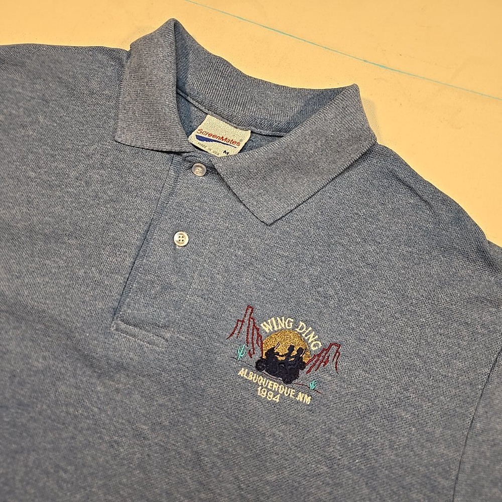 VTG‎ 1994 ScreenMates Mens M Polo Blue Wing Ding Albuquerque NM Embroidered USA